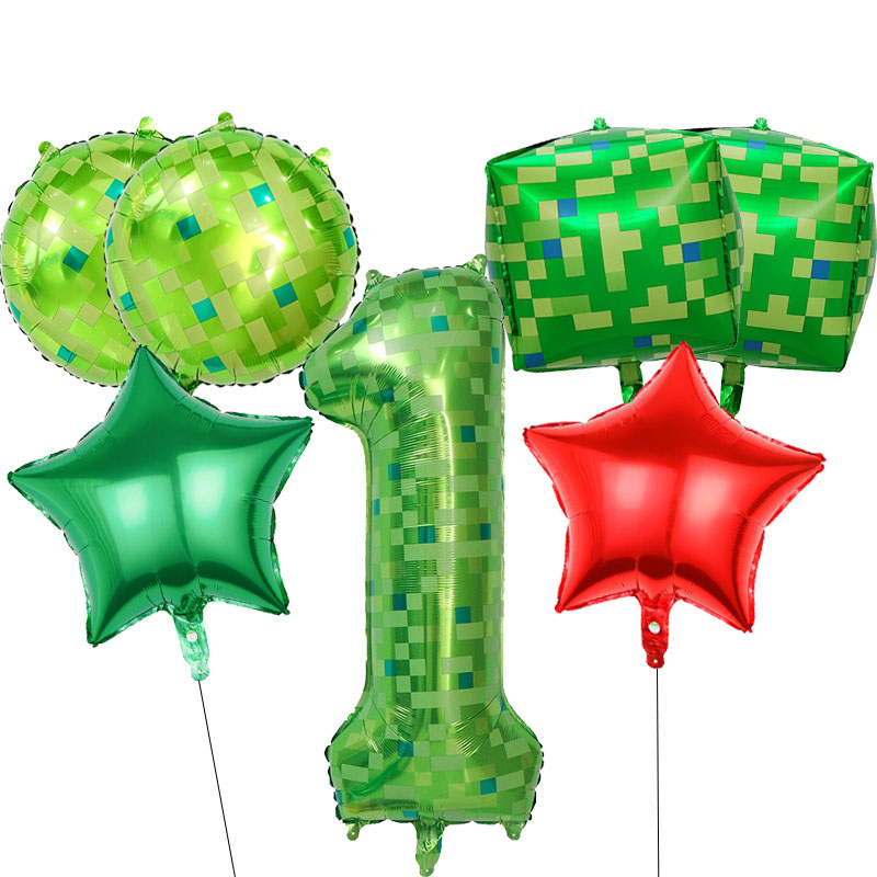 Party Games Gamecube - 7-delige pixel thema ballonnen set groen