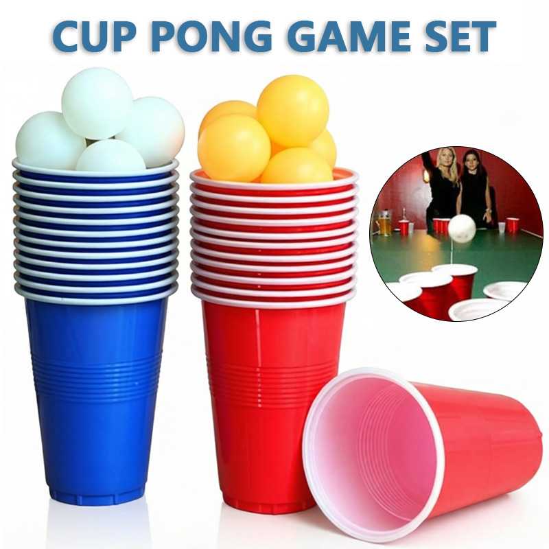 Party Games Jenga - Bierpong-spelset & partybekers met pingpongballen, recycleerbare
