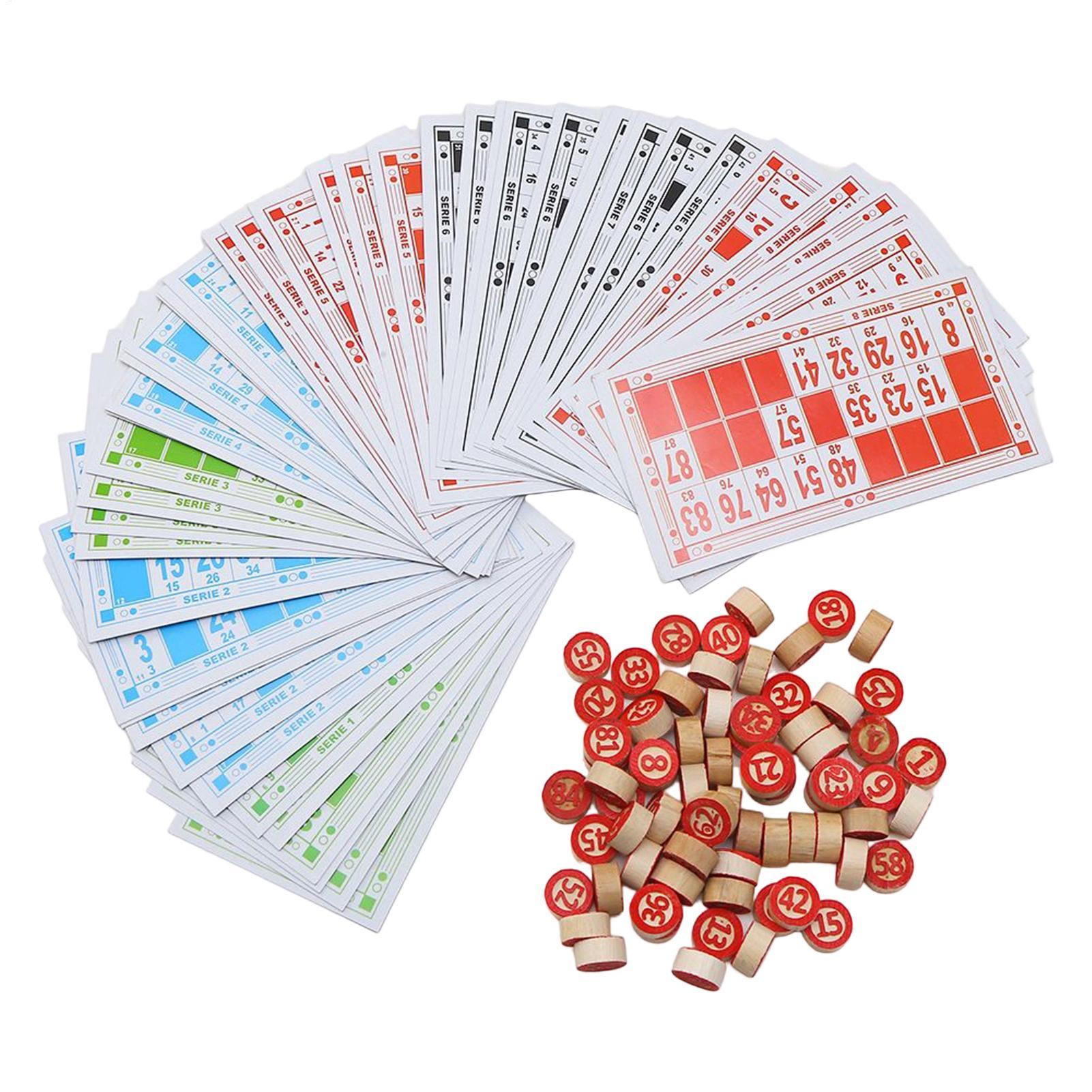 Party Games Bingo - Vintage houten bingospelset met grote kaarten,