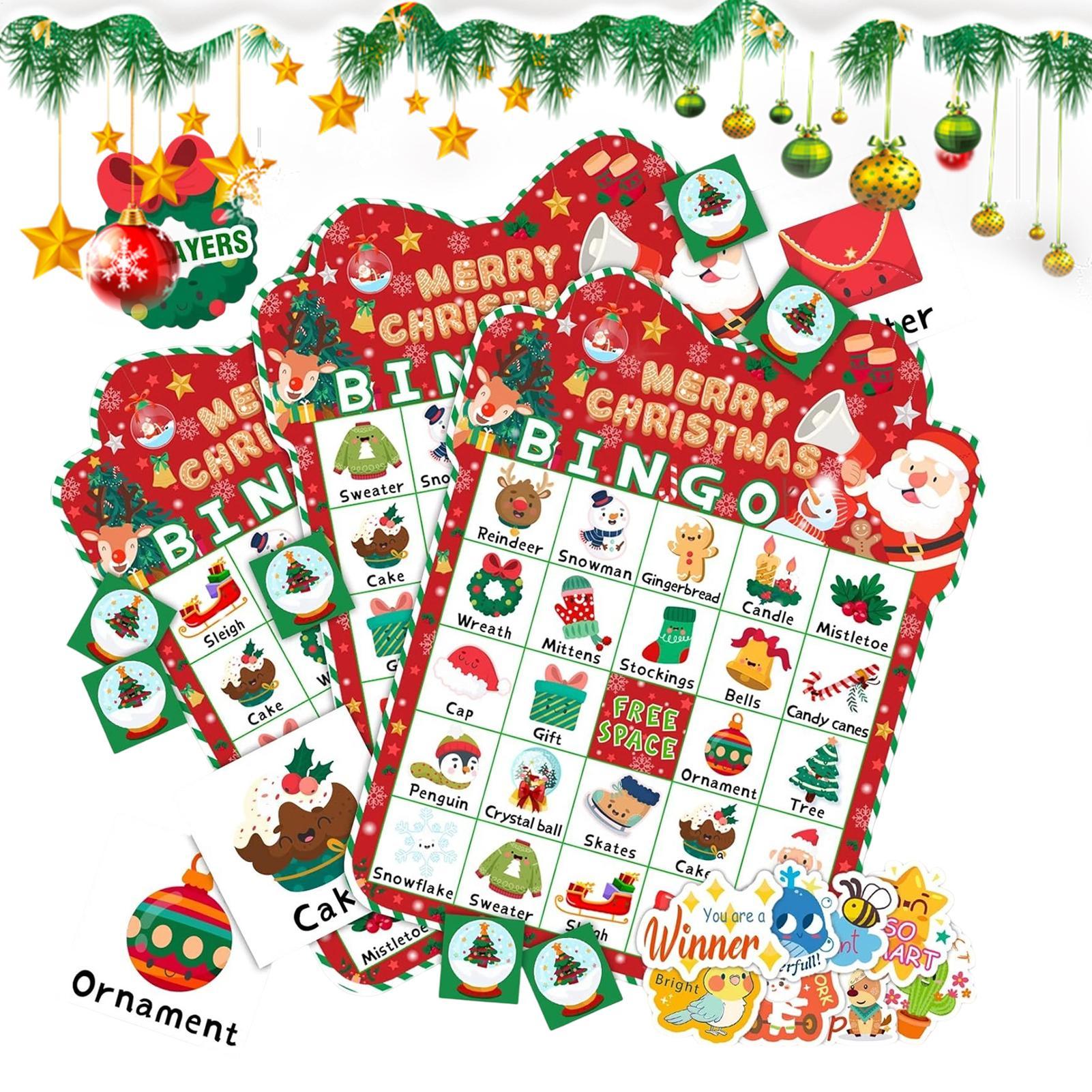 Party Games Bingo - Kerst bingospel 24-kaartenset voor vakantiefeesten, klasactiviteiten,